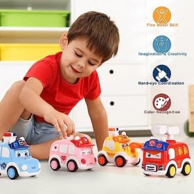 Wisplye Jouet Voiture Enfant 1 2 3 Ans, 4 Pièces Petite Voitures Jouet à Friction Bébés avec Police/Ambulance/Pompiers/Camion