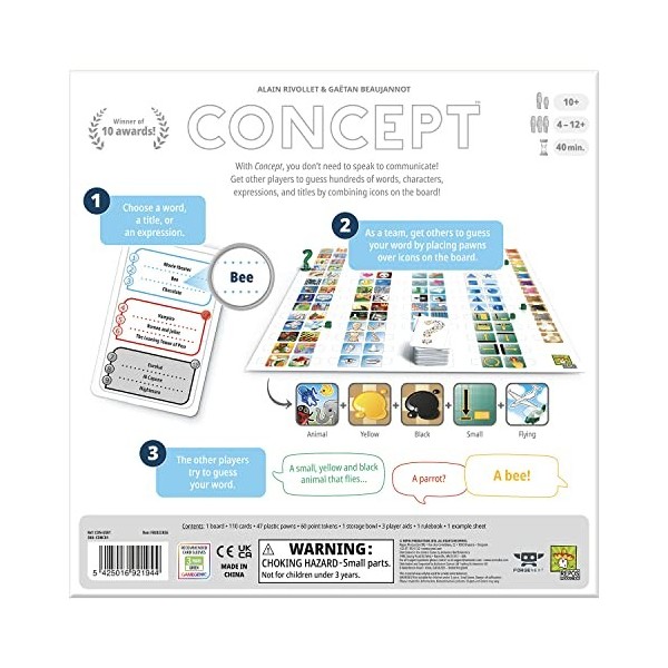 Repos Production , Concept , Board Game , Ages 10+ , 4 to 12+ Players , 40 Minutes Playing Time