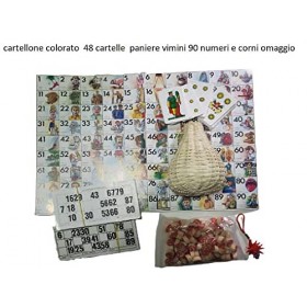 BLUSUPERSHOP Tombola Traditionnel Napolitaine CARTELLON + 288 Dossiers + Panier VIMINI 1 série de chiffres bois + cartes bala