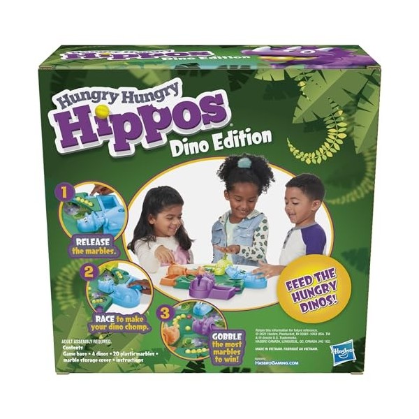 Hungry Hungry Hippos Dino Edition Board Game, Pre-School Game for Ages 4 and Up. for 2 to 4 Players Amazon Exclusive 