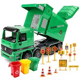 deAO Camion Benne à ordures de Construction à Propulsion par Friction avec Trois poubelles capteur Automatique à inertie et d