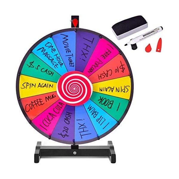 COSTWAY Roue de Fortune Φ48CM avec 14 Slots et Stylo Effaçable Gomme, Prize Wheel Embouts Plastiques pour Loteries Fête Anniv