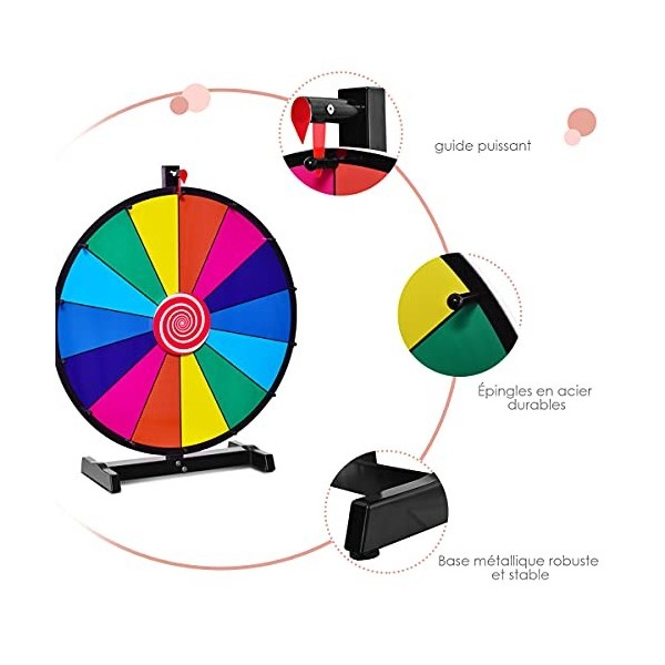 COSTWAY Roue de Fortune Φ48CM avec 14 Slots et Stylo Effaçable Gomme, Prize Wheel Embouts Plastiques pour Loteries Fête Anniv