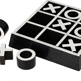 Ajuny Fait à la Main en Bois Finition Noire Tic Tac Toe Puzzle Jeu de société de stratégie intérieure pour garçons et Filles 