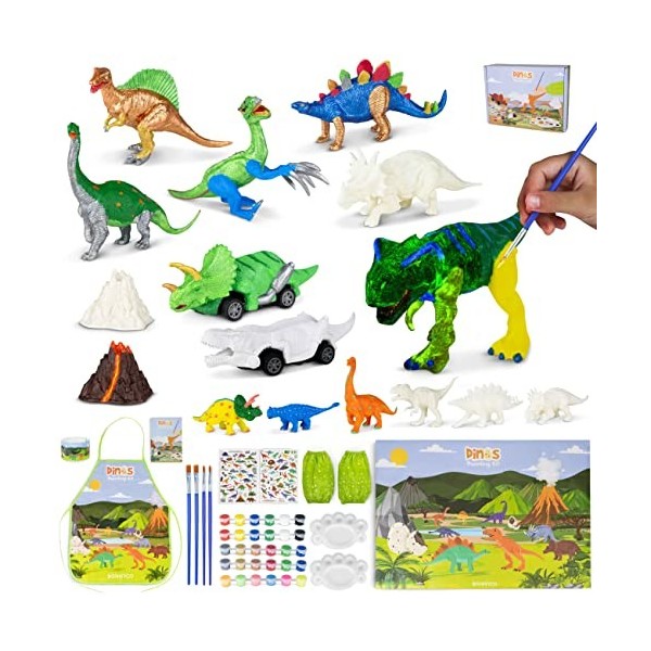 BONNYCO Dinosaure Jouet Garcon Kit Peinture avec 16 Figurines Activites Manuelles pour Enfants avec Phosphorescence, Loisirs 