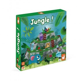 JANOD- Jeu des Serpents et échelles, Version Jungle Bois et Carton , J02741, Multicolore