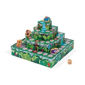 JANOD- Jeu des Serpents et échelles, Version Jungle Bois et Carton , J02741, Multicolore