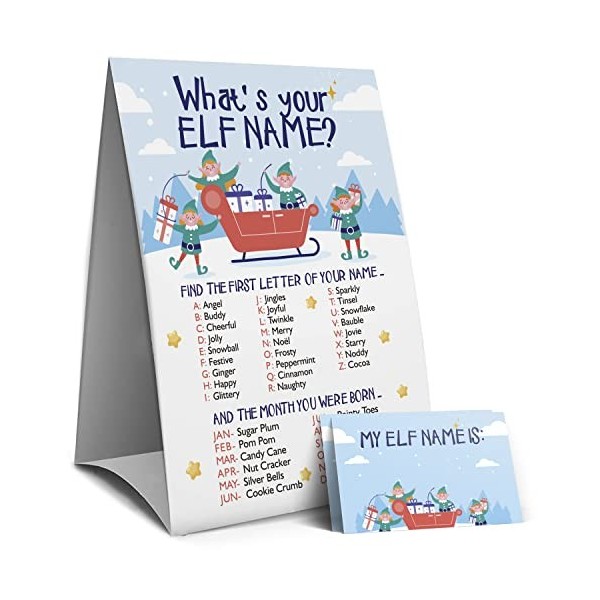 Panneau de jeux de Noël – « Whats Your Elf Name Game », jeux de Noël pour les familles, jeux de fête de Noël, jeux de vacanc