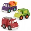 Wonder Wheels by Battat VE1040C1Z Ensemble de 3 Camions Jouets : Pelleteuse - Camion Poubelle - Camion Pompier - Multicolore 