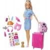 Barbie - Barbie Voyage - Coffret avec Poupée et Chien - Valise, Caisse de Transport, Tenue et Autocollants - Plus de 10 Acces