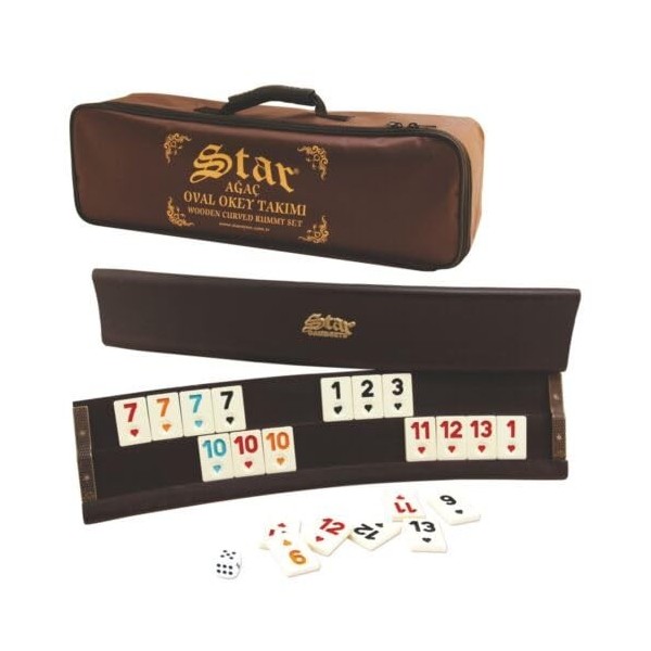 TruWare Just Camp Rummy Jeu en bois avec pierres en mélamine ovale | Rommé Star Okey Takimi Jeu de société avec dés