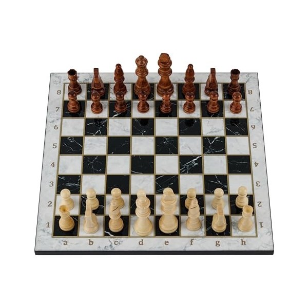 HBS GAMES Design marbre blanc - Jeu déchecs classique en bois - 37 cm - Jeu déchecs et de dames - Jeu de cartes - Jeu famil