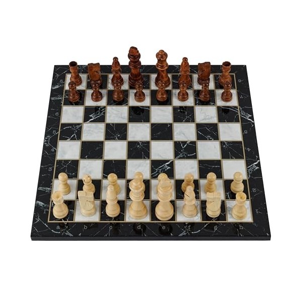 HBS GAMES Design marbre blanc - Jeu déchecs classique en bois - 37 cm - Jeu déchecs et de dames - Jeu de cartes - Jeu famil