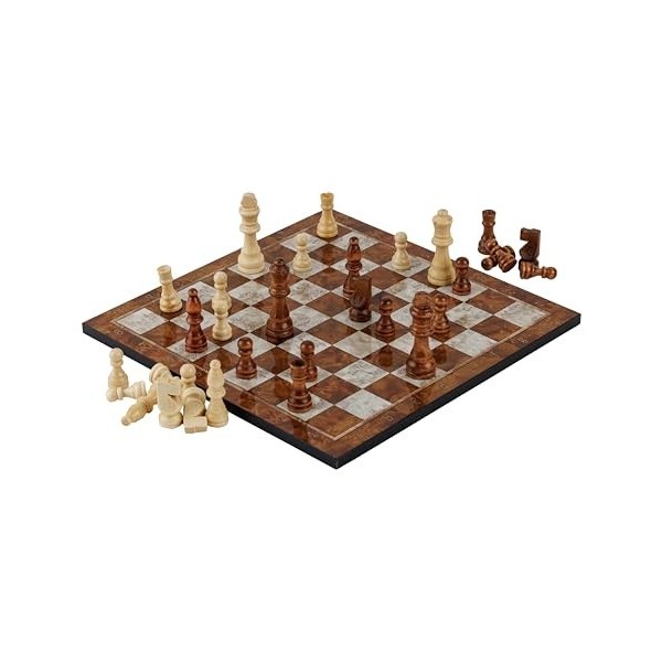 HBS GAMES Design marbre blanc - Jeu déchecs classique en bois - 37 cm - Jeu déchecs et de dames - Jeu de cartes - Jeu famil