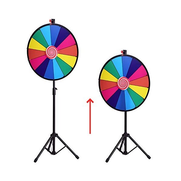 DREAMADE Roue de Fortune Φ 60 CM, Réglable avec 14 Emplacements Personnalisable et Stylo Effaçable Gomme, Roue de Prix avec B