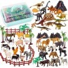 TOEY PLAY 3 en 1 Mini Figurine Animaux de la Ferme, Jouet Animaux de la Forêt, Figurine Dinosaure Jouets, 56 Pièces Figurines