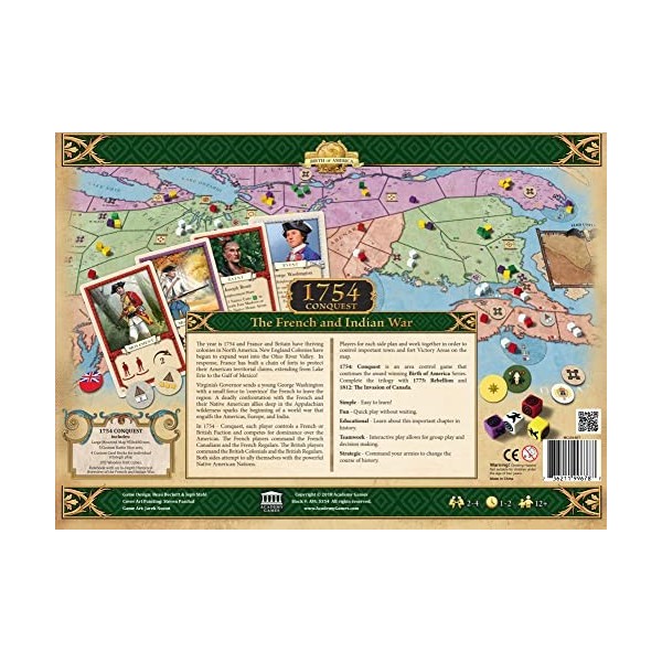 Academy Games - 1754 Conquest The French and Indian War - Board Game - Ages 12 and Up - 2-4 Players - English Version
