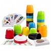 Vinciph Jeu de tasses rapides pour enfants, jeu interactif parent-enfant, 24 tasses, 24 autocollants, 1 cloche, 54 cartes de 