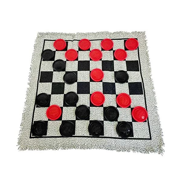 Yuanhe Jeu de dames 3 en 1 avec jeu de Tic Tac Toe avec tapis réversible, Calssic pour intérieur ou extérieur