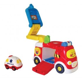 VTech - Tut Tut Bolides, Mon Super Camion de Pompiers avec Voiture Clémence SOS Ambulance, 2 Voitures Enfant, Jouet Musical e