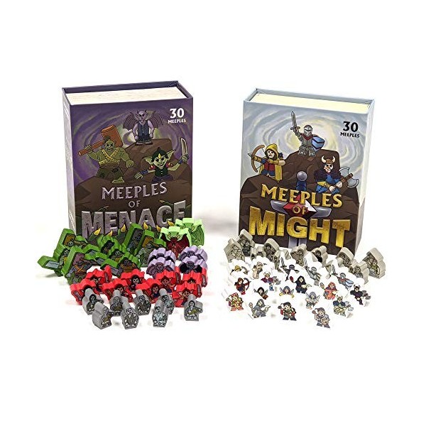 Meeples of Might & Menace – 60 minis colorés et héroïques de 16 mm – Accessoire miniature Meeple en bois pour jeu de rôle de 