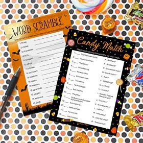 DISTINCTIVS Activités de fête dHalloween – Jeux de devinettes de mots Scramble et Candy Match 2 jeux – Brise-glace de sall