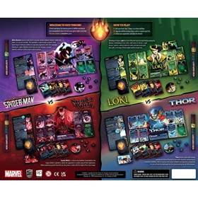 Marvel Dice Throne | Boîte à 4 héros avec sorcière écarlate, Thor, Loki, Spider-Man | Jeu de dés compétitif 2 à 4 joueurs | J