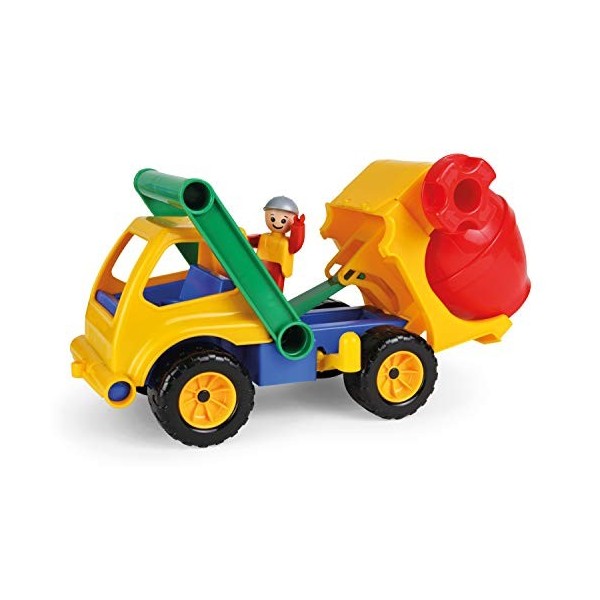 LENA- Camion béton Aktive, Chantier denviron 28 cm, véhicule malaxeur avec Tambour et Figurine, Set bétonnière, Un Jeu pour 