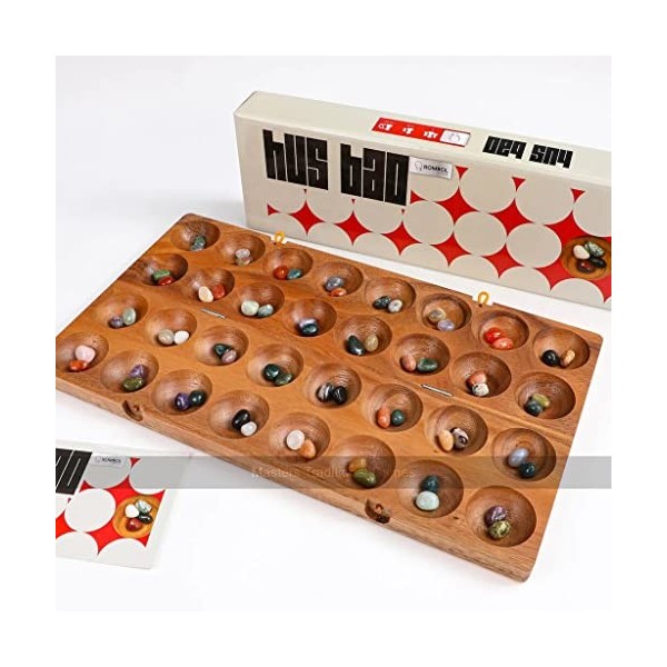 Rombol Wooden Hus Bao Game with Semi-Precious Stones