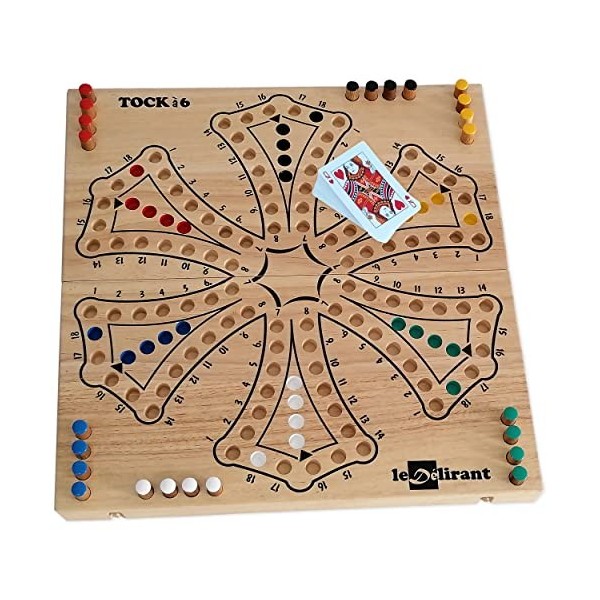 Jeu de TOC ou TOCK XL 40x40 cm de Luxe, de 2 à 6 joueurs, 6 ans et +. Jeux de société familial en bois massif dhévéa, fabric