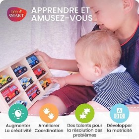 Jouets en Bois Voitures Ville Véhicules Set, 9 pcs comprend le camion pompier, la voiture de police, le taxi et lambulance a