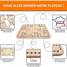 YOOJEUX® TAC-TIK L’Original – 2 à 6 Joueurs – Inclus Cartes pour Jouer au Tock – Jeu de Société Plateau Bois Massif – Fabriqu
