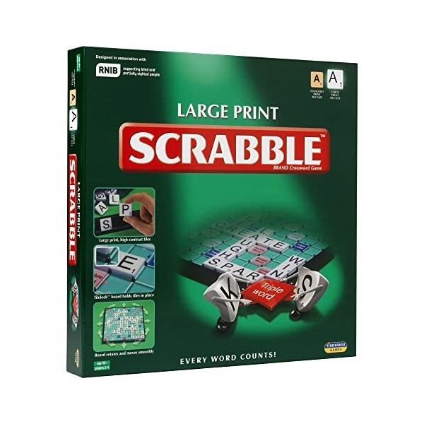 IDEAL Scrabble classique grand imprimé : planche extra large avec texte clair et carreaux de lettres larges | Jeux classiques