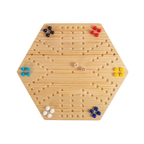 Hey! Play! Jeu de réflexion stratégique classique en bois - Ensemble complet avec planche, 24 billes colorées, 2 dés - Jeu vi