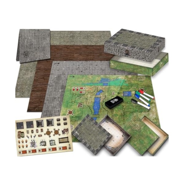 Ultimate Battle Grid Plateau de jeu – Tapis de jeu carré effaçable à sec – Carte de dés de jeu de rôle – Portable et réutilis