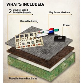 Ultimate Battle Grid Plateau de jeu – Tapis de jeu carré effaçable à sec – Carte de dés de jeu de rôle – Portable et réutilis
