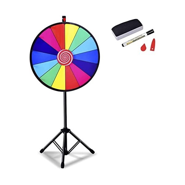 COSTWAY Roue de la Fortune 24 Pouces avec Trépied 14 Slot, Prize Wheel ∅60CM Rétractile 114-156CM avec Brosse et Stylo Effaça