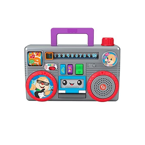 Fisher-Price Laugh & Learn Busy Boombox - UK English Edition, Retro-Inspired Musical Infant Activity Toy with Learning Conten
