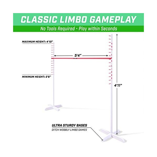 GoSports Get Low Limbo Jeu de limbo en bois de qualité supérieure, sinstalle en quelques secondes – Amusant pour enfants et 