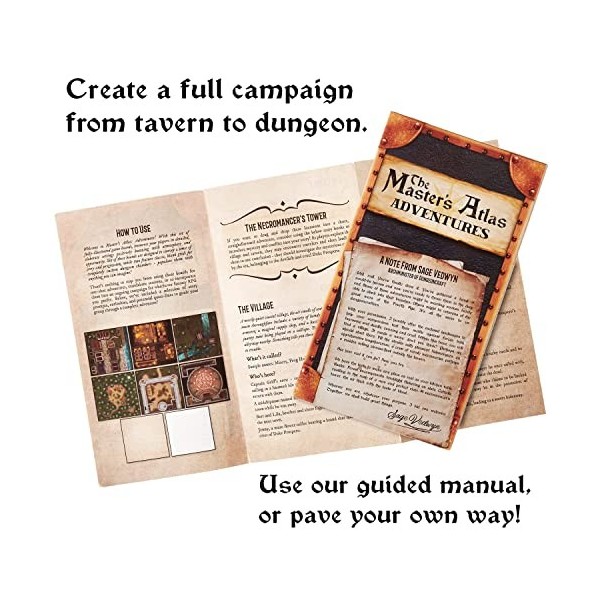 The Masters Atlas : Adventures, lot de 4 planches de jeu réversibles + guide dhistoire de la tour Necromancers Tour – 8 ca