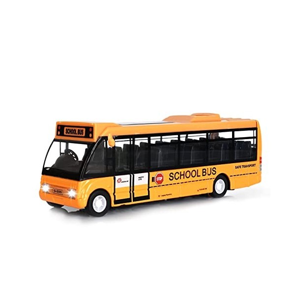 Crelloci Mini bus scolaire jaune en métal moulé sous pression avec son et éclairage pour enfants de 3, 4, 5, 6 ans