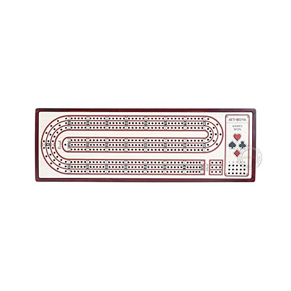 House of Cribbage - Artfornia Series – Planche de cricket en bois en forme de lettre E avec 3 rails continus avec des pinces 