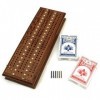 Cabinet Cribbage Set - Solid Oak Medium Stained Wood with Inlay Sprint 3 Track Board with Metal Pegs & 2 Decks of Cards