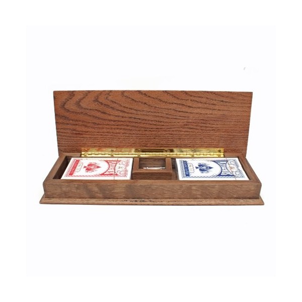 Cabinet Cribbage Set - Solid Oak Medium Stained Wood with Inlay Sprint 3 Track Board with Metal Pegs & 2 Decks of Cards