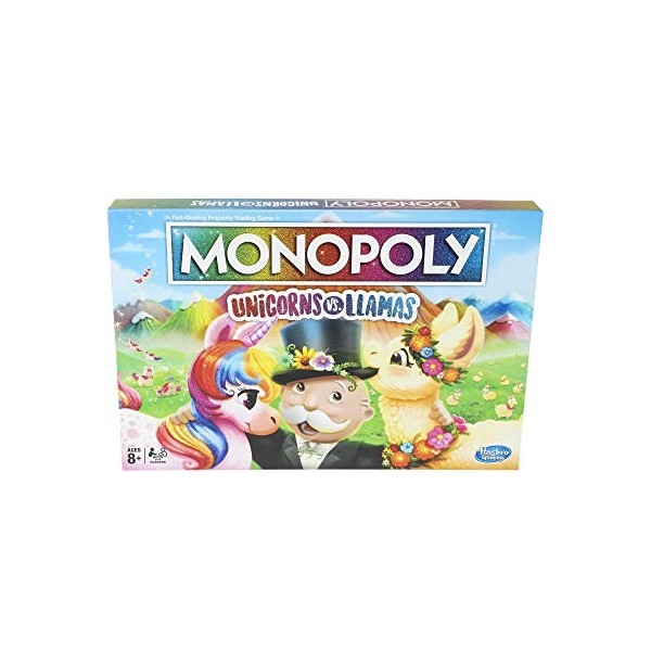 Monopoly Jeu de société Unicorns vs Llamas pour les enfants de 8 ans et plus, jouez sur Team Unicorn ou Team Llama [Exclusivi