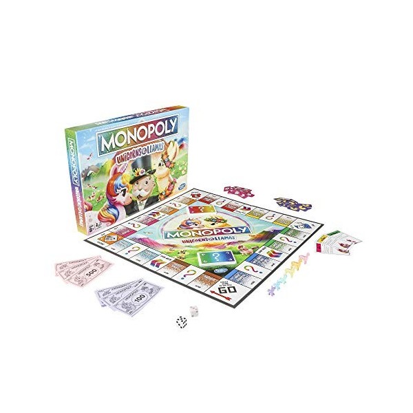 Monopoly Jeu de société Unicorns vs Llamas pour les enfants de 8 ans et plus, jouez sur Team Unicorn ou Team Llama [Exclusivi