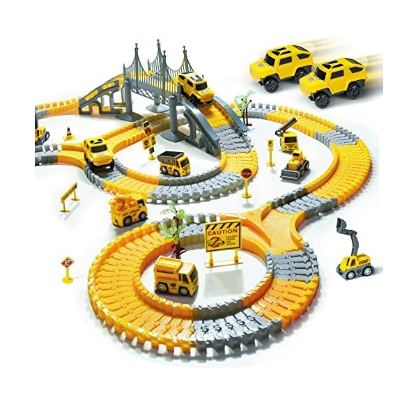 TOMMYHOME Jouet de course avec voiture électrique, train de traction flexible pour enfants, jeu dautoroute pour garçons et f