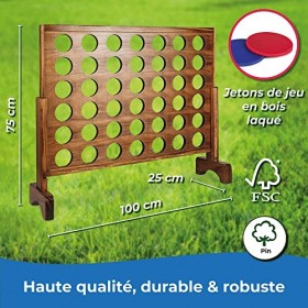 Toyfel Puissance 4 XXL Jeu de Societe – Puissance 4 geant - Puissance 4 en Bois certifié FSC® - Jeu Exterieur & Interieur - J