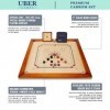 Uber Games Carrom Jeu dadresse en bois de manguier poli Pions, palet et poudre inclus Surface du plateau de jeu 74 x 74 cm É