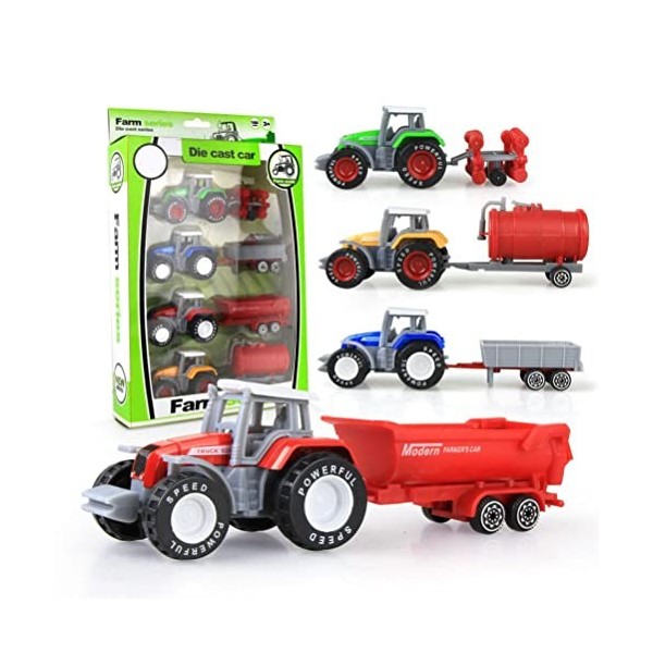 Eeauytr Lot de 4 jouets tracteurs de ferme en alliage pour enfants
